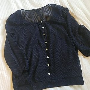 3/4 sleeve sheer navy blue blouse